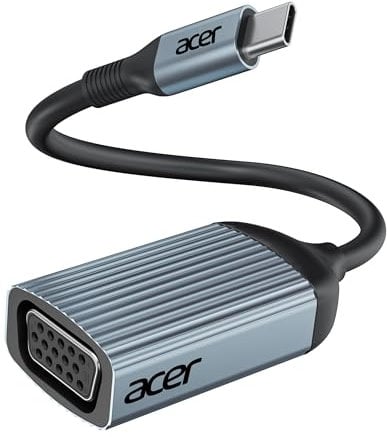 acer USB C zu VGA Adapter, USB zu VGA Adapter für Monitor Kompatibel mit iPhone 15 Pro/Max, MacBook Pro/Air 2023, iPad Pro/Air, iMac, S23, XPS 17, Surface Book 3 und mehr (Grau)