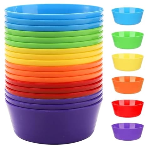 WHENZOO 18 Pcs Plastic Serving Bowls, Reusable Plastic Bowls, 300ML/10oz Unbreakable Kids Bowl, Children's Noodle Bowl, Microwave Dishwasher Safe Toddler Bowls for Cereal Soup Fruit Salad (6 Colors)