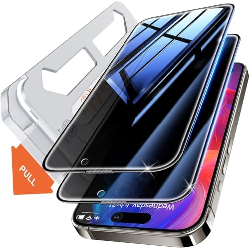 Tentoki sichtschutz für panzerglas iPhone 15 Pro Max 6,7 Zoll, Schutzfolie kompatibel mit Face ID, 25° Anti-Spionage 9H+ Schutz Glas Auto Dust-Elimination [Ultra-Privatsphäre] [Blasenfrei] 2 Stück