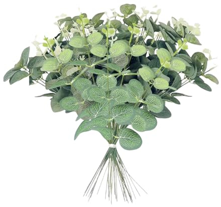 EHDWXVZM 20 Stück Eukalyptuszweige, Künstliche Eukalyptus-Dekoration, Zweig-Blumenarrangement, Simulierter Eukalyptus, Set-Zubehör, Geeignet Für Hochzeiten, Gärten Und Häuser