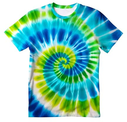 Kids Blue Green Tie Dye T-Shirt,Children Hippies Senior Tie Dye Tee Tshirt Medium