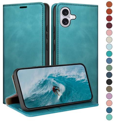HUOUH for iPhone 16 6.1 Wallet case with RFID Blocking PU Leather,Flip Folio Book covers,Credit Card Holder Shockproof Phone case Women Men for Apple 16 case Light Green