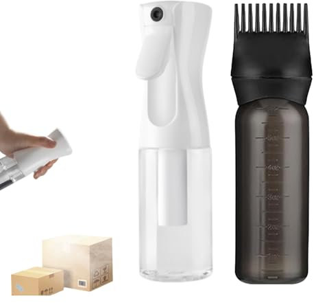 2 Flacon Applicateur Huile Cheveux,Vaporisateur Cheveux,200ml Brumisateur eau Rechargeable,170ml Hair Oil Applicator avec Peigne,Pour Coloration Capillaire,Traitement Cuir Chevelu(Noir,Blanc)