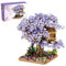 Casa de la Flor de Cerezo Casa de plástico Bonsai Bonsai Ensamblado Lindo árbol de Flores DIY Mini Bloques de construcción para Adultos, más de 14 Adolescentes (sin luz) Morado.