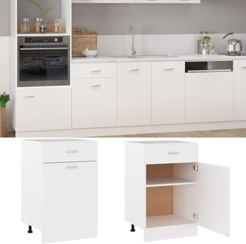 IKAYAA Armario Bajo para Cocina, Mueble Fregadero Cocina, Mueble Cocina, Mueble Bajo de Cocina, sin Encimera, Blanco 50 x 46 x 81,5 cm