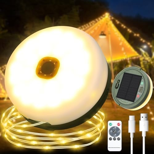 EccoCove Luci Solari Esterno Campeggio - 132LED 10M Luce da Campeggio Avvolgibile 8 Modalità Impermeabile Catena Luminosa Esterno Solare con Telecomando Luci Solari per Giardino Campeggio Tenda