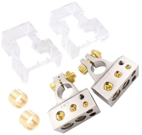 TsoLay 2 Pcs Positive Negative Battery Car Battery Terminal Connectors Audio Modification Battery with 2 Covers Shims /2/4/8/10 Gauge Car Modified Battery Head Car Battery Terminal Connectors