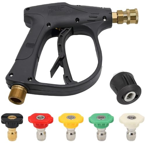 High Pressure Washer Gun 4350PSI - Short Jet Wash Gun with M22 14MM Fitting Hose Connector and 5 Nozzles,1/4'' Quick Connector Adapter Car Wash Gun for Karcher K1-K7