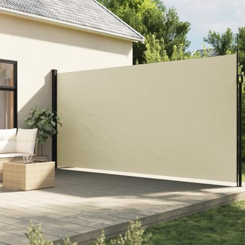 IKAYAA Toldo Lateral Retráctil, Pantalla Enrollable Mampara de Privacidad, Protector Solar a Prueba de Viento, para Balcón, Jardin, 200 x 500 cm Crema