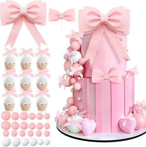 36 pezzi decorazioni per torta a fiocco rosa extra large per ragazze, set di decorazioni per torte in schiuma a forma di arco, decorazioni per torte principesche, decorazioni romantiche per torte