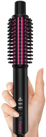 Farery Mini Thermal Brush 25mm, Touch-ups, 1 inch Heated Round Curling Iron | 3 adjustable temps (160-200°C). Lightweight 203g, travel w/ pouch, dual voltage. Hot brush for soft curls & bouncy looks