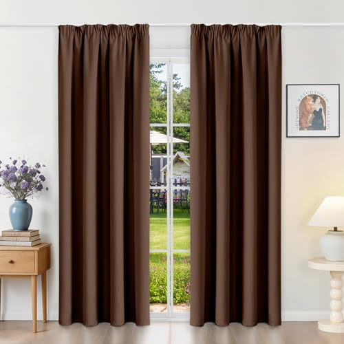 Runyéla Gardinen mit Kräuselband Vorhänge Blickdicht Braun Verdunkelungsvorhänge 2er Set 200 x 140 (HxB) für Schienensystem, Thermovorhänge Kälteschutz Schiebegardinen für Wohnzimmer Curtain