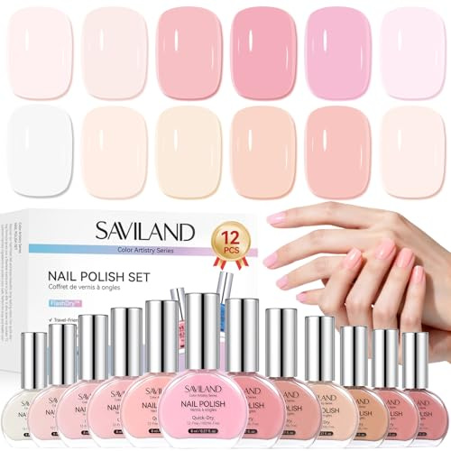 Saviland Nagellack Set: 12 Farben Klassische trendige Schnell trocknend & Langanhaltend Shimmer ungiftiger auf Wasserbasis kein U V-Nagellack DIY Nagelkunst
