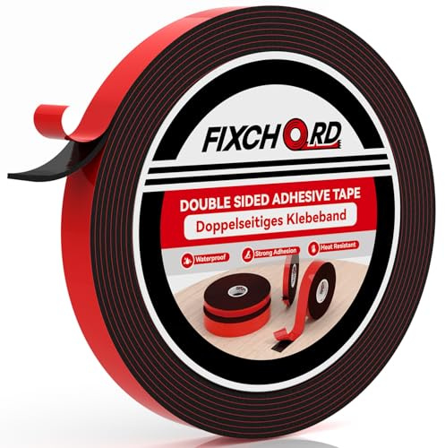 FIXCHORD Nastro Biadesivo Extra Forte, 5M*12MM Nastro di Montaggio, Impermeabile Nastro Biadesivo in Schiuma Acrilica per Auto, Strisce LED, DIY, Decorazioni per Casa e Ufficio (Uso Interni/Esterni)