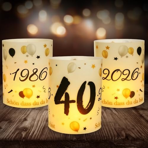 12 Windlicht Tischdeko 40 Geburtstag, Seutgjie 40. Geburtstag Hochzeit Jubiläum Deko Mann Frau 1986-2026 Schwarz Gold für Teelichter oder Kerzen