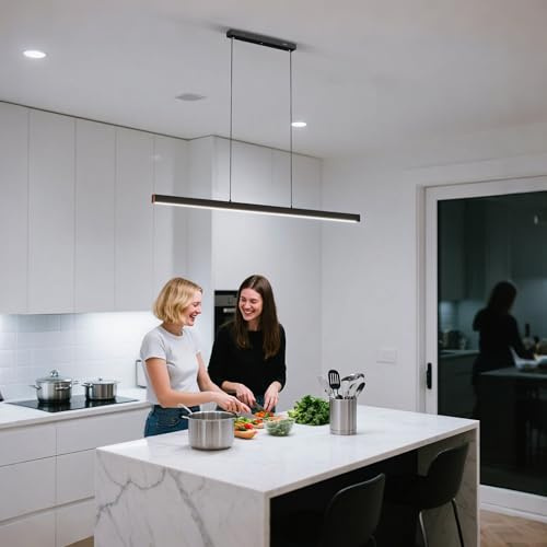 XMTECH LED Pendelleuchte 48W, 120cm, höhenverstellbar bis 115cm, Kaltweiß 6000–6500K, Aluminium & Acryl, Hängeleuchte Esszimmer, Wohnzimmer, Küche, IP44