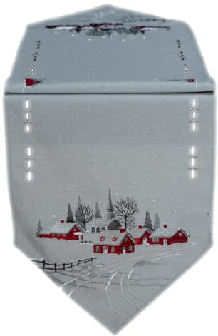 texpot Tischläufer 40 x 140 cm Stickerei Dorf mit Kirche Weihnachten Tischband