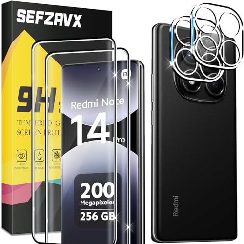 SEFZAVX 2+2 Piezas Protector de Pantalla para Xiaomi Redmi Note 14 Pro 5G/Poco X7 5G, Sin Burbujas, Alta Definicion, 9H Dureza Cristal Templado Anti-Arañazos Vidrio Templado Protectora