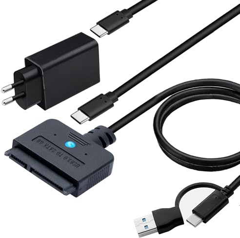 FARBOKO USB SATA Adapter mit 25-W Netzteil, 2-in-1 Type C/USB 3.0 auf SATA Festplatten Adapter 5Gbps unterstützt UASP Trim für 2,5 3,5 Zoll HDD SSD(3,2 Fuß/100cm Kabel)