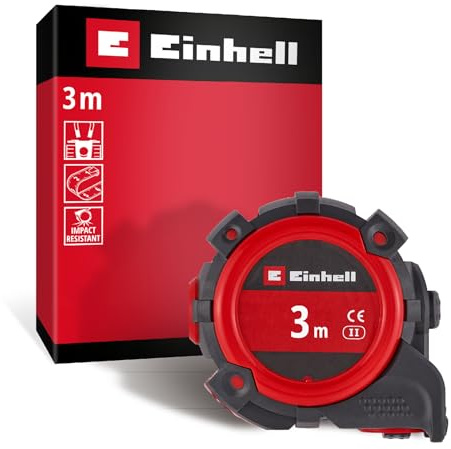 Einhell Bandmaß, 3 m | Autolock-System | Nylonbeschichtung | Magnetspitze | Maßband aus Stahl | stoßfestes Gehäuse | Gürtelclip