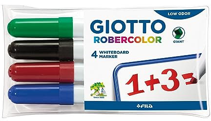 GIOTTO Robercolor Whiteboard Markers, 4 x Assorted Colours, Chisel Tip, Ideal for Children and Schools