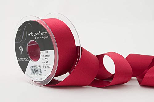 Berisfords Double FACE Poly Satin Ribbon, Cardinal, 35 mm