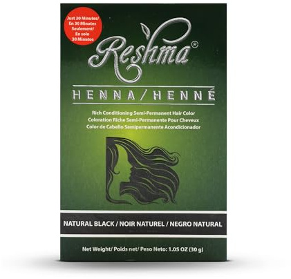 Reshma Beauty 30 Minute Henna Hair Color Infused with Plant-Based Lawsonia Inermis 100% Gray Coverage for Soft, Shiny Hair, Hair Dye—1.05 oz Pack of 1 (Black)