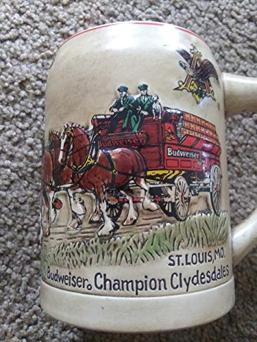 CERAMARTE (Made in Brazil) Vintage -1980 Budweiser Champion Clydesdales STEIN (ca. 12,7 cm hoch) - CS19 - First Issue Holiday Series STEIN - von CERAMARTE (Made in Brazil) / (Anheuser-Busch)