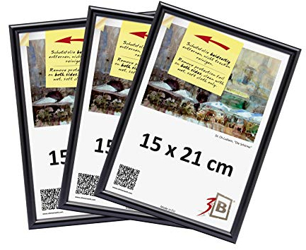 3-B Bilderrahmen FOTO - 3-Pack - 15x21 cm - schwarz - Fotorahmen, Kunststoffrahmen mit Acrylglas. Sparpaket!