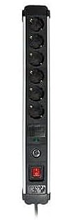 SIMON - Enchufe Múltiple Extrapower, Ladrón de Enchufes con Interruptor, 6 Tomas Schuko 16 A 250V, Protección de Sobretensiones y Cable 1,5M, Color Aluminio