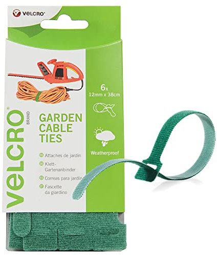 VELCRO® Brand Garden Cable Ties Multi-Purpose Ties the Perfect Garden Accessories, Cable Tidy & Organizer Green 12mm x 38cm Set of 6