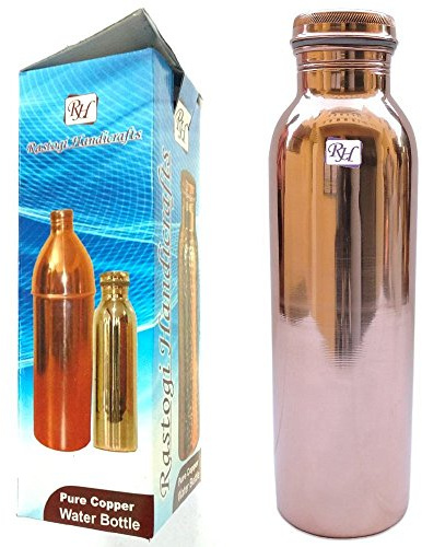 Rastogi Handicrafts Pure Copper 950 ML Joint Less Bottle For Water Storage by Rastogi Handicrafts