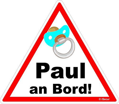 easydruck24de Auto-Aufkleber Baby an Bord, Paul I kfz456 I 16 x 14 cm groß I Junge Sticker mit Schnuller I Hinweis-Aufkleber Achtung Vorsicht I wetterfest