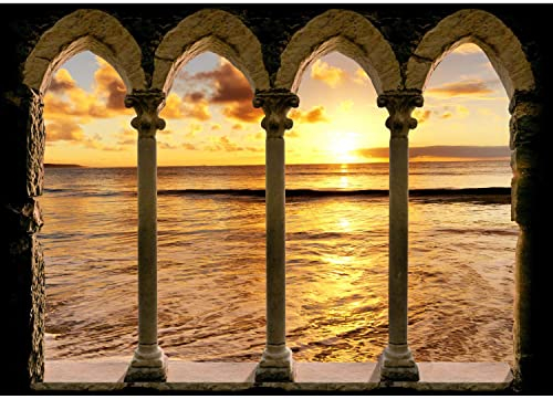 Runa Art Papier Peint panoramique coucher du soleil de la mer 352 x 250 cm Toison Mur XXL Moderne Décoration Murale Salon Chambre á Coucherr Bureau Salle marron orange 9070011a