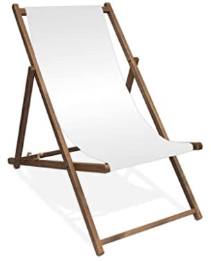 MultiBrands Liegestuhl, Holz, Weiß ohne Armlehne mit dunkelbrauner Lasur, klappbar