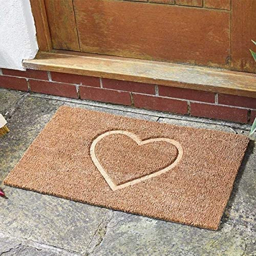 Garden Mile Heart Anti-Slip Door Mat - Novelty Plain Coir Floor Mat Slip Resistant kitchen Mat - Natural Look PVC Backing Safe Welcome Mat for Entrance, Indoor or Outdoor Use - 75 x 45cm