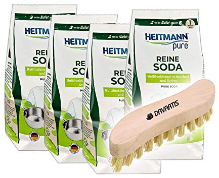 4x Heitmann pure Reine Soda 500g Set + Davartis® Holz Scheuerbürste in S-Form