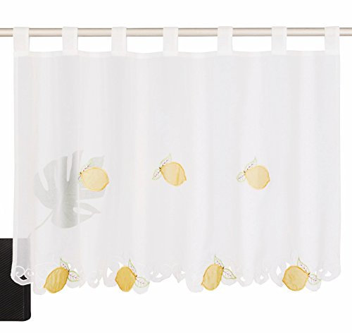 BAILEY JO 1er-Pack Scheibengardine Stickerei Patch Kaffeevorhang Voile Transparent für Küchen Vorhang (HxB 30x90cm, Zitrone)