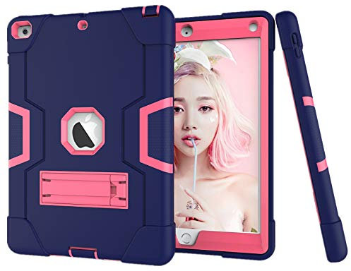 HyFone Hülle für iPad 6/5 9.7 Zoll 6./5. Generation 2018/2017, Robust Stoßfest Schutzhülle, A1893 A1954 A1822 A1823, Blau/RoseRot