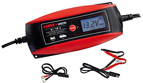 Ferve F-2505 Cargador de baterías, Negro, Rojo
