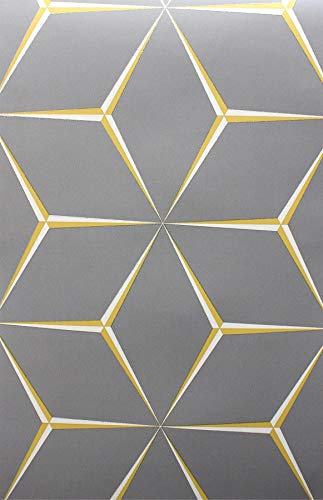 Grey Yellow 3D Geometric Wallpaper Glitter Shimmer Feature Wall from Y�L