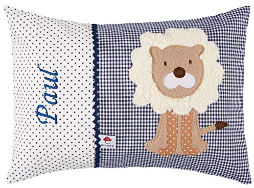 Glückspilz Namenskissen Babykissen I Löwe I Dunkelblau I 30 x 45 cm