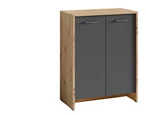 byLIVING Schuhkommode BEN, Flurschrank, robuste und Pflegeleichte Oberfläche in Artisan/anthrazit, 2 Türen, geräumig, Holzwerkstoff, Eiche hell, B 63, H 83, T 35 cm