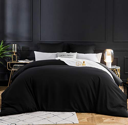AYSW Bettwäsche gebürstet Microfaser 1 Bettbezug 220x240cm + 2 Kopfkissenbezug 80x80cm mit Reißverschluss Schwarz