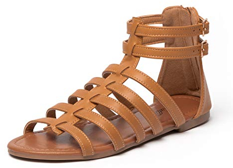 katliu Riemchensandalen Damen Flach Römersandalen Sommer Leder Bohemian Strand Sandalen Braun 39