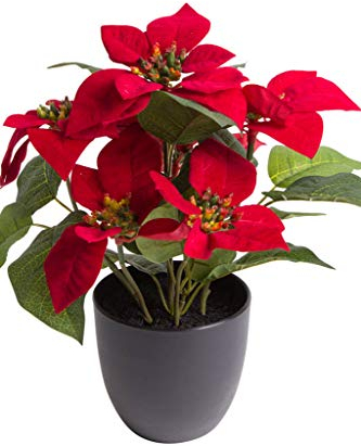 DPI künstliche Poinsettie/Weihnachtsstern im schwarzen Kunststofftopf (ca. 25 x 30 cm)