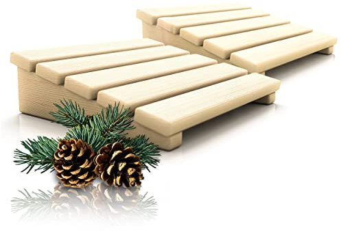 CozyNature® Poggiatesta per sauna | 2022 UPDATE - senza resina | Schienale di alta qualità in pino finlandese | Set di 2 pezzi | Accessori per sauna 2 in 1 | fatti a mano | trattati termicamente