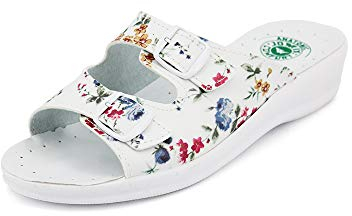 JOMIX Ciabatte Donna Estive Ortopediche Aperte con Zeppa Pantofole Comode Anatomiche da Casa o Mare Made in Italy ITD1474 Fiorato Bianco 36