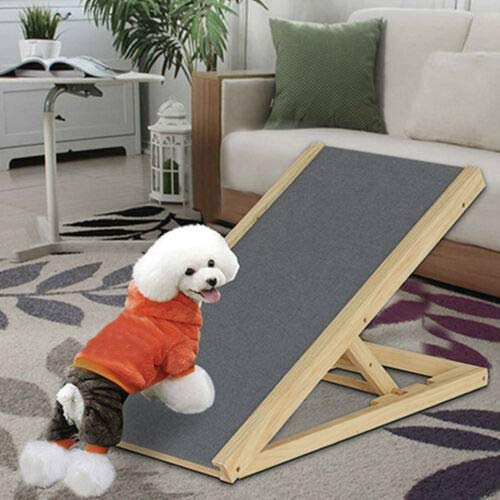 Escalera para perros plegable para coche, cama, sofá, rampa de madera de abeto para perros grandes y pequeños, rampa de ajuste de 2 velocidades, escalera antideslizante para mascotas para perros y