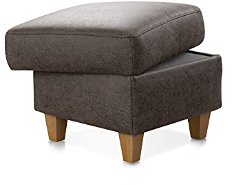 CAVADORE Polsterhocker Palera / Beistellhocker in Lederoptik mit Stauraum, ideal als Fußhocker oder Sitzhocker / 58 x 48 x 58 / Mikrofaser, Braun
